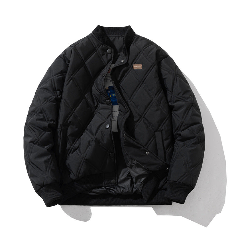 Men Vintage Jackets Loose Rhombus Cotton Vintage Baseball Jacket