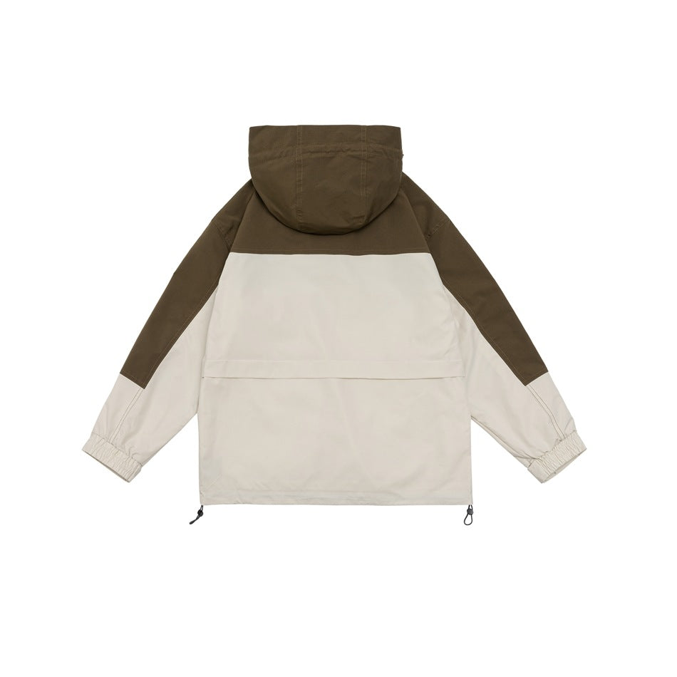 Unisex Jacket Vintage Color Contrast Patchwork Hooded Jacket Shell Jacket Baggy Coat