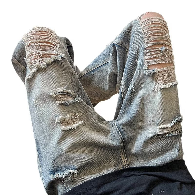 Men Jeans Retro Tattered Jeans Jeans
