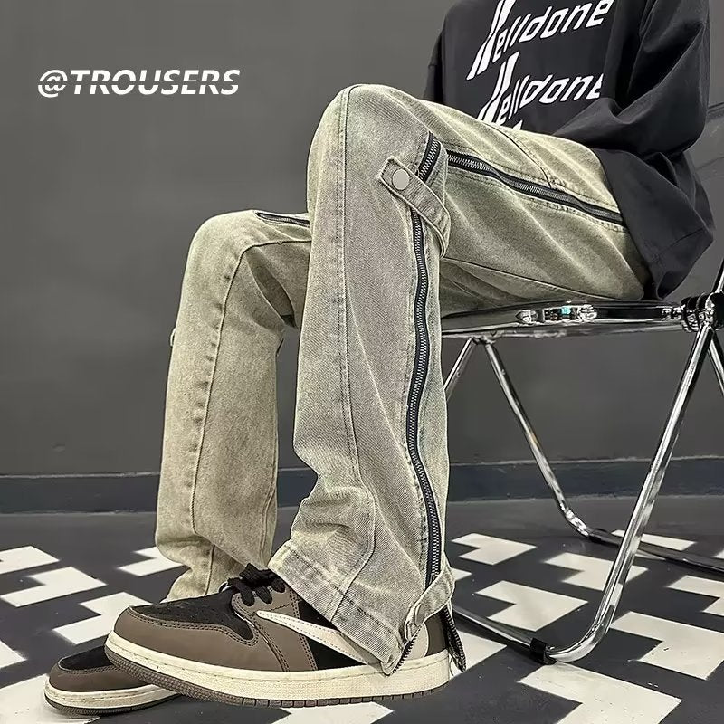 Men Jeans Slim Fit Micro-Pull Cargo Jeans Spring and Autumn Straight-Leg Pants