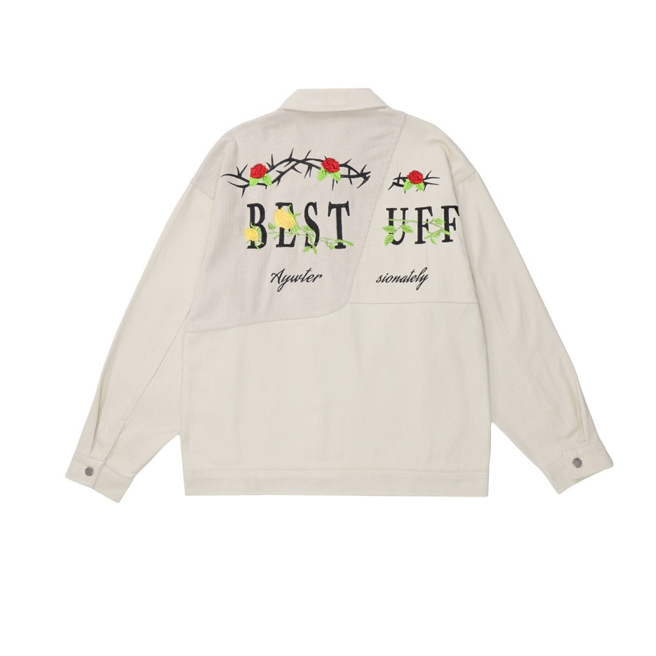 Unisex Jacket Stitching Embroidered Jacket Men's and Women's Lapel Couple Overalls