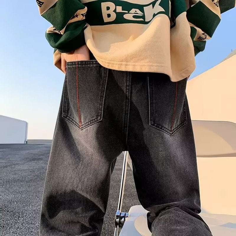 Men Jeans Black Washed Jeans Men's Summer Oversize plus Size Bootcut Trousers