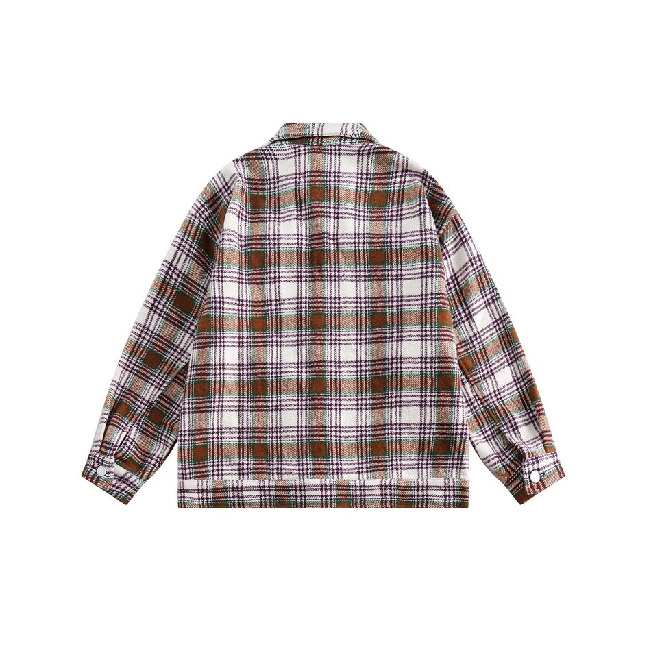 Unisex Jacket Vintage Plaid Workwear Jacket Men and Women Couple Casual Loose Spring and Autumn Coat