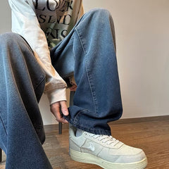 Men Jeans Vintage Labeling Gradient Jeans Wide Leg Pants
