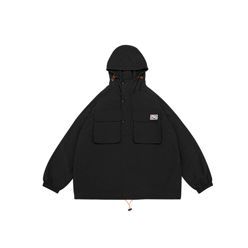 Unisex Jacket Sports Jacket Shell Jacket Loose Mechanical Style Outdoor Hooded Jacket