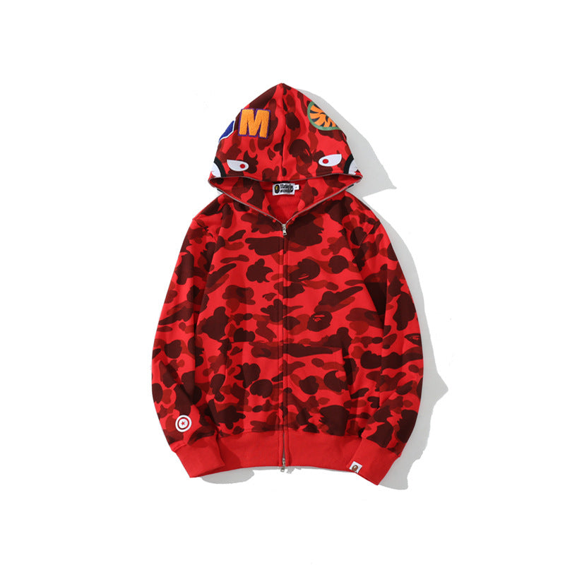 Bathing Ape Hoodie Classic Camo Shark Hooded Cardigan Zip Embroidery