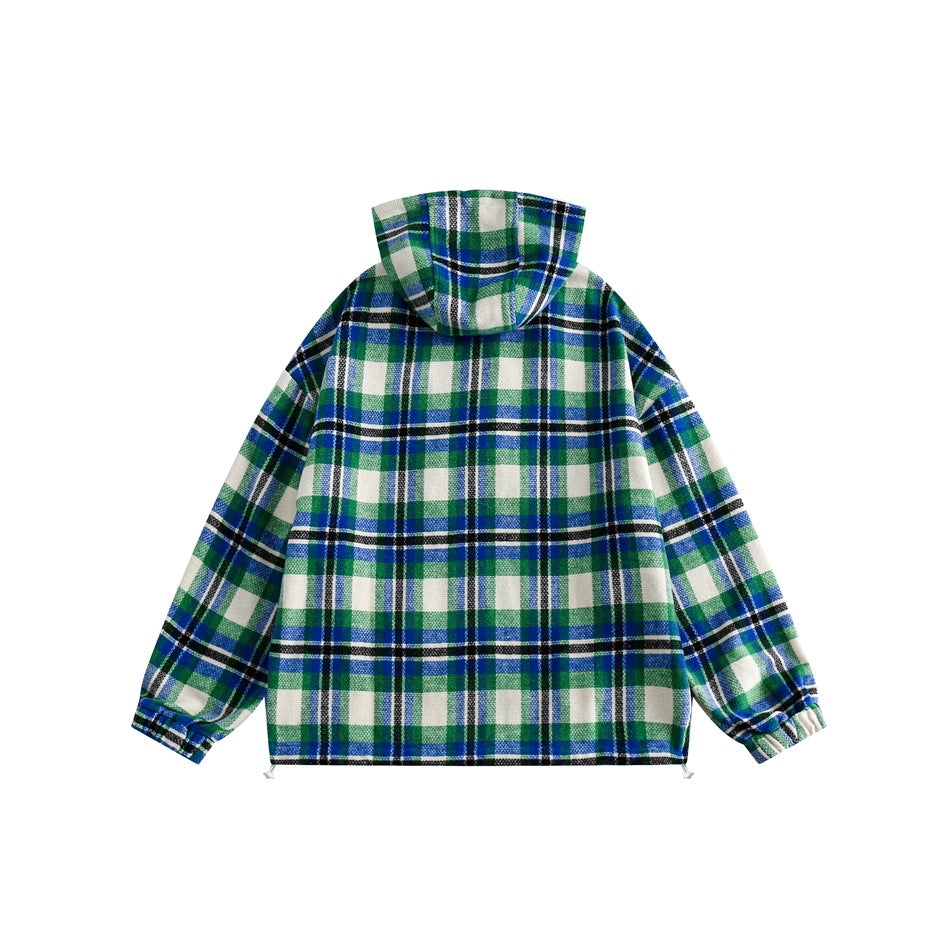 Unisex Jacket Vintage Casual Jacket Men's and Women's Hoodie Plaid Coat