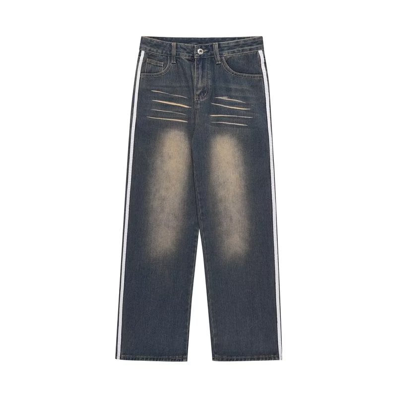 Men Jeans Retro Washed Distressed Loose Straight Jeans