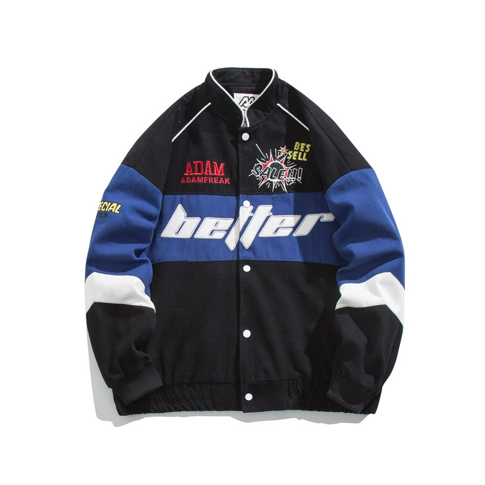 Unisex Jacket Vintage Stand Collar Jacket Loose Embroidered Baseball Jacket