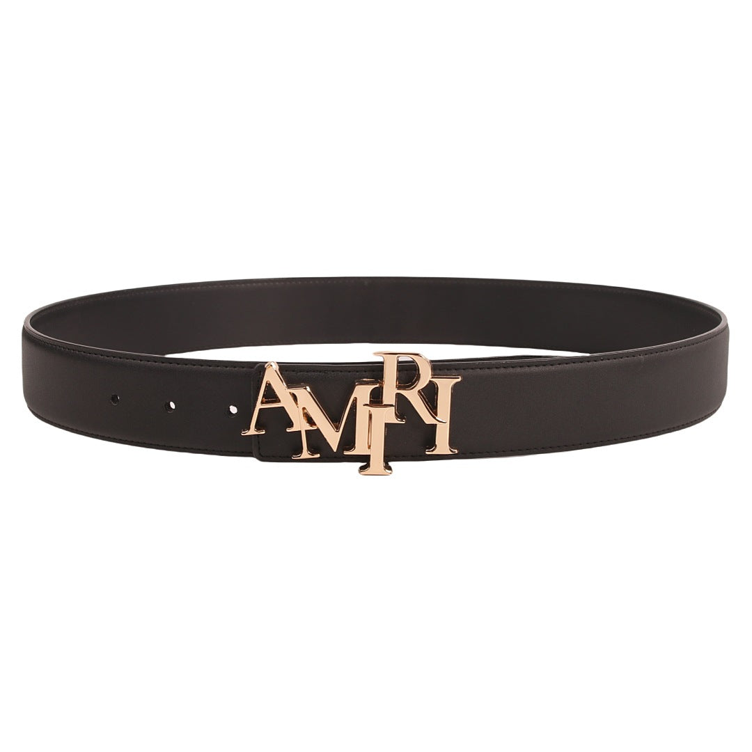 Amiri Belt Cross-border Popular Men's Belt Smooth  Neutral belt casual with jeans shipped with boxBuckle Letter Belt Youth Plaid Belt Trendy Casual Belt