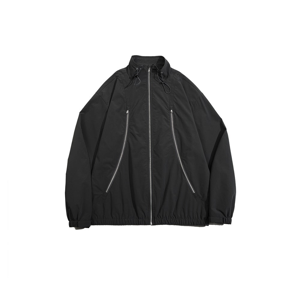 Unisex Jacket Vintage Zipper Stand Collar Coat for Men and Women Same Style Loose-Fitting Workwear Jacket