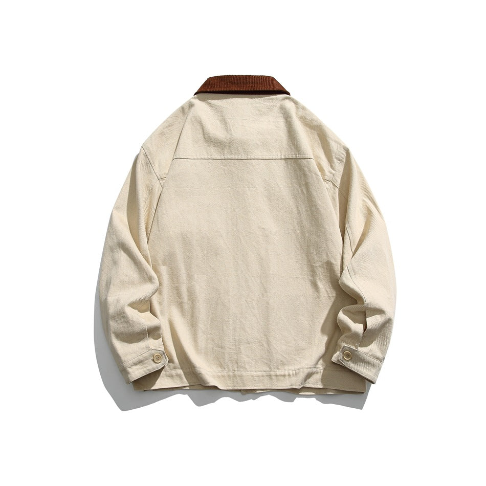 Unisex Jacket Retro Multi-Pocket Workwear Coat Loose Casual Polo Collar Jacket