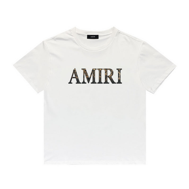 Amiri T Shirt Leopard Print Letter Print Round Neck