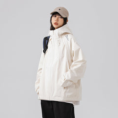 Unisex Jacket Mechanical Style Men's Assault Jacket Loose Oblique Zipper Hooded Jacket Windproof Jacket