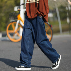 Men Jeans Washed Jeans Autumn Straight Wide Leg Pants Oversize Casual Pants