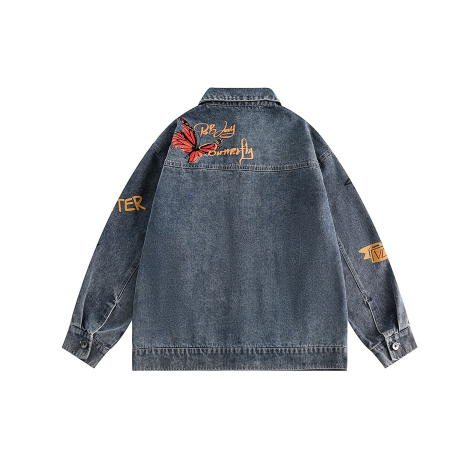 Unisex Jacket Retro Washed Denim Jacket Men and Women Couple Spring and Autumn Coat