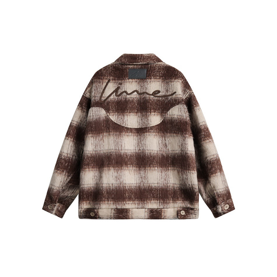 Unisex Jacket Vintage Plaid Loose Stand Collar Jacket Spring and Autumn Coat