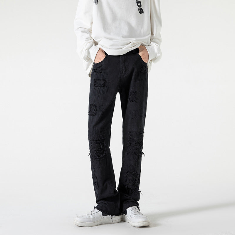 Men Jeans Ripped Straight Jeans Fall/Winter plus Size Slim Fit Trousers