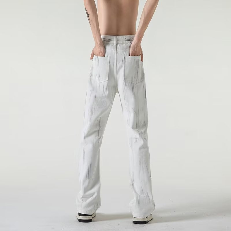 Men Jeans Tie-Dyed Jeans Men's Spring and Autumn Black Straight Pants