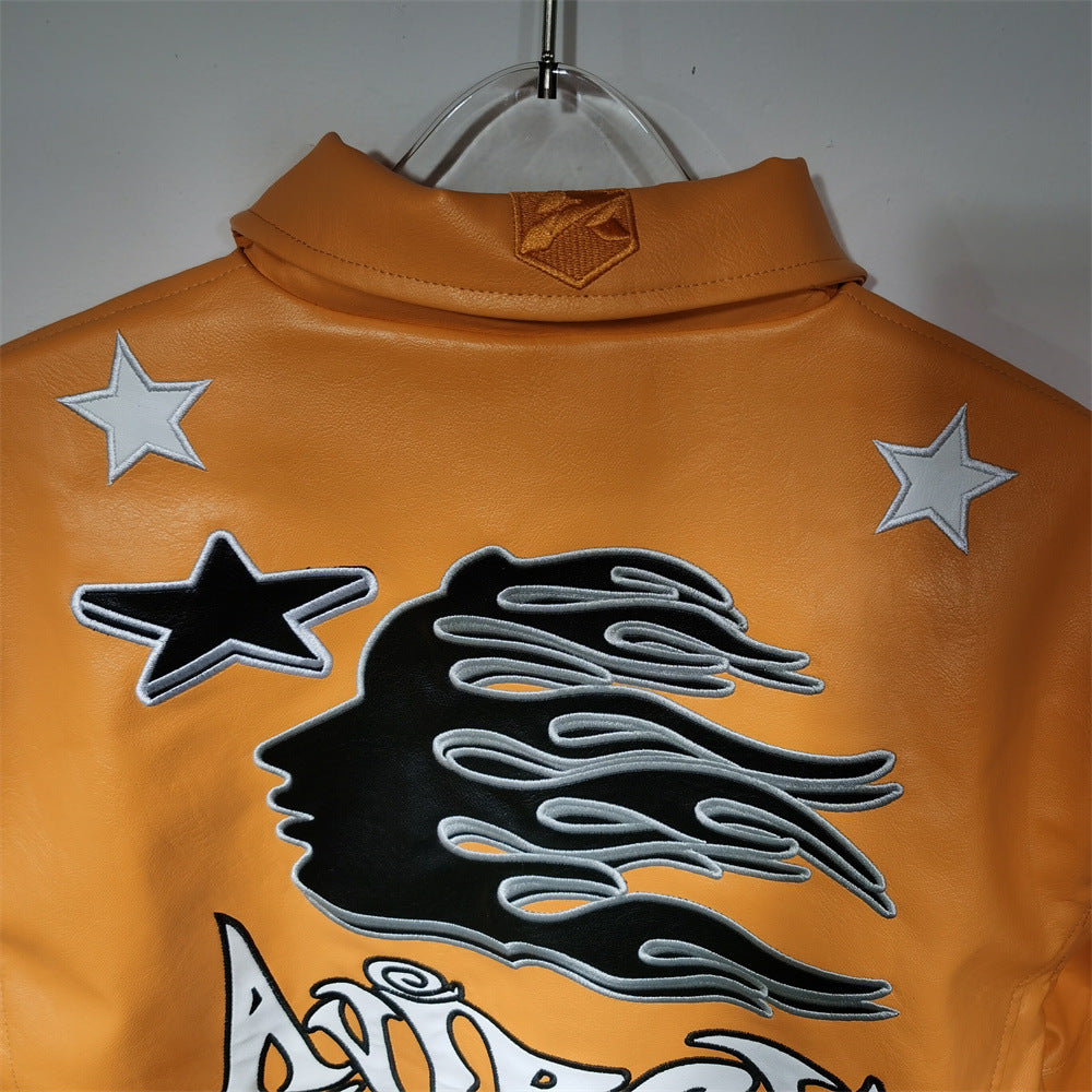Hellstar Jacket Avirex X Hellstar Leather Jacket Loose Hip Hop