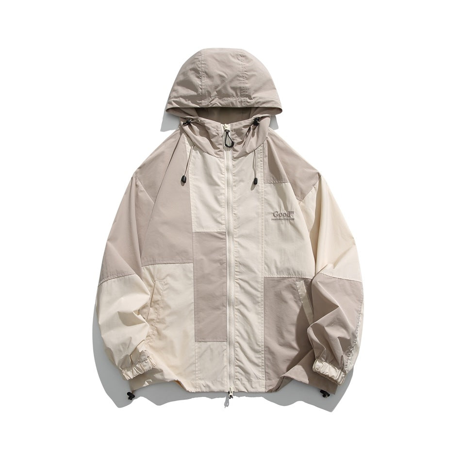 Unisex Jacket Shell Jacket Retro Patchwork Loose Hooded Coat Men's and Women's Jacket