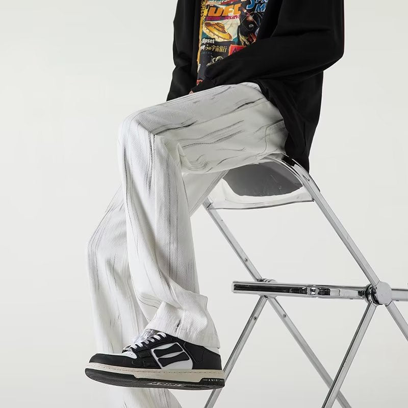 Men Jeans Tie-Dyed Jeans Men's Spring and Autumn Black Straight Pants