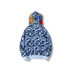 Bathing Ape Hoodie Camouflage Double Hat Autumn/Winter Fleece Cardigan Zipper Loose Shark