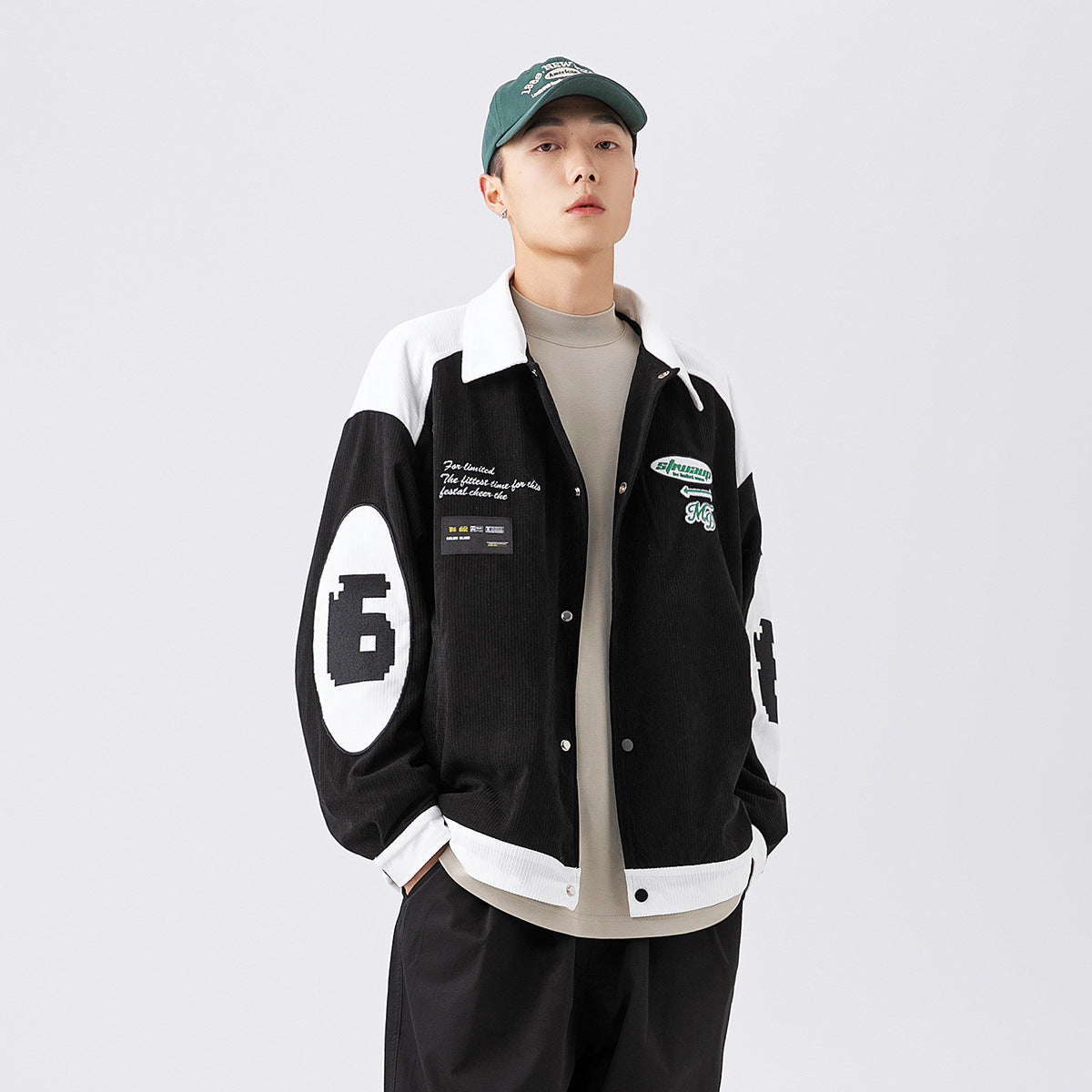 Unisex Jacket Embroidered Multi-Color Coat Loose Motorcycle Jacket