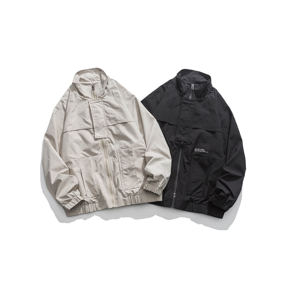 Unisex Jacket Stand Collar Workwear Jacket Loose Casual Jacket
