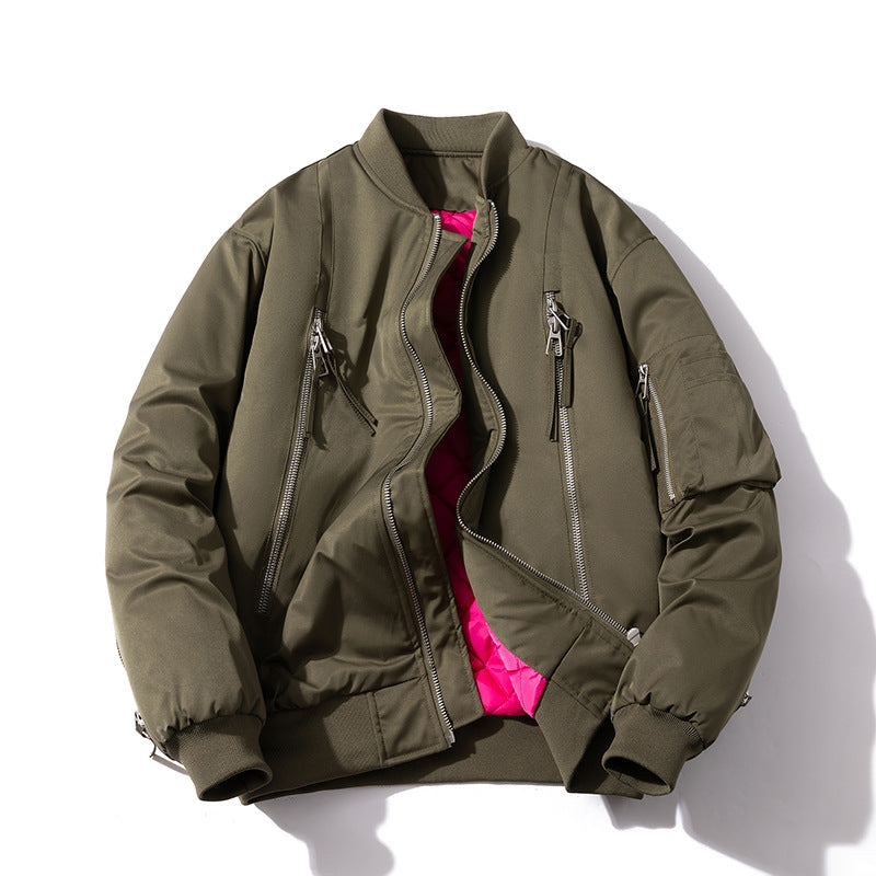 Mens Vintage Jackets Zip Baseball Collar Thermal Bomber Jacket