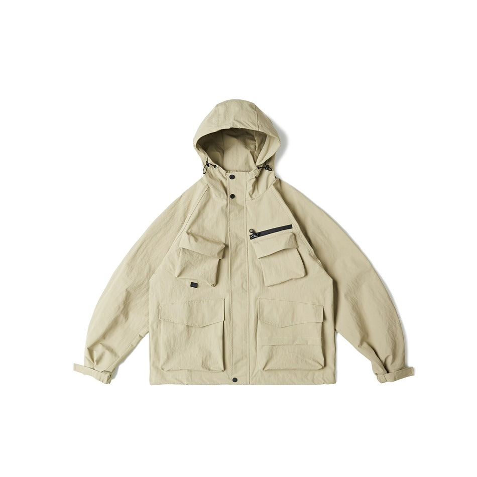 Unisex Jacket Vintage Overalls Jacket Loose Hooded Outdoor Shell Jacket Men's Jacket