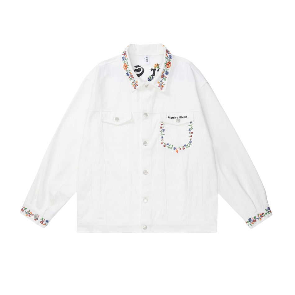 Unisex Jacket Spring and Autumn Casual Jacket Men's and Women's Polo Collar Top Couple's White Unifrom Coat
