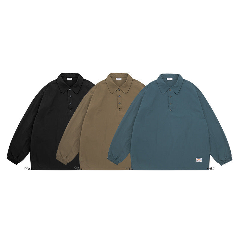 Unisex Jacket Retro Pullover Sports Jacket Loose Outdoor Polo Collar Top