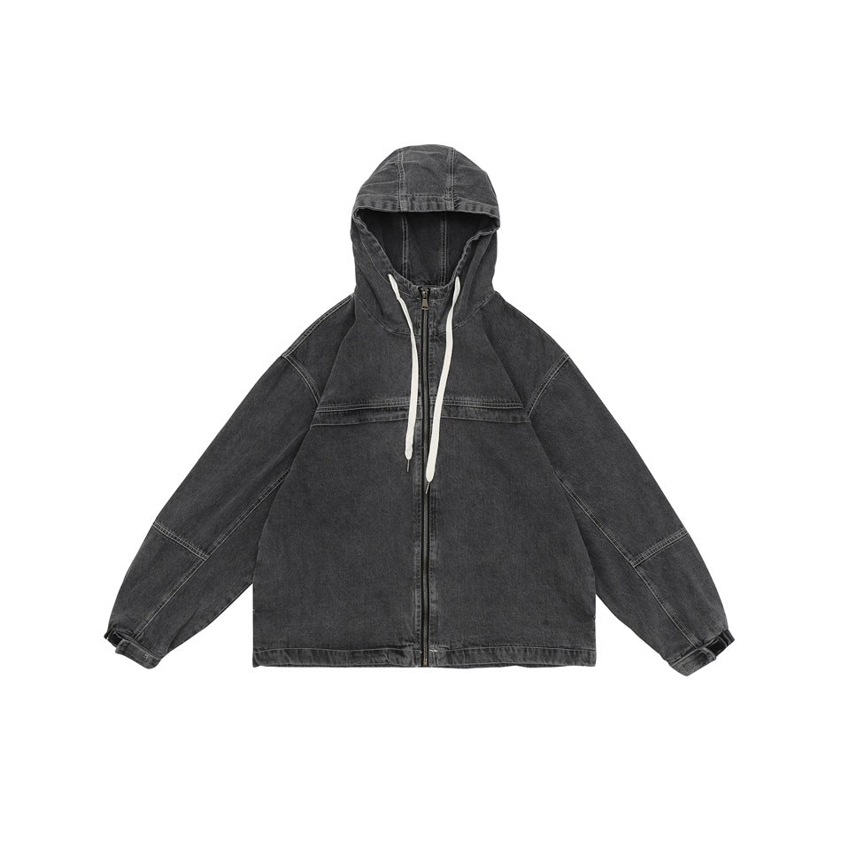Unisex Jacket Retro Washed Hooded Denim Jacket for Men and Women Spring and Autumn Coat