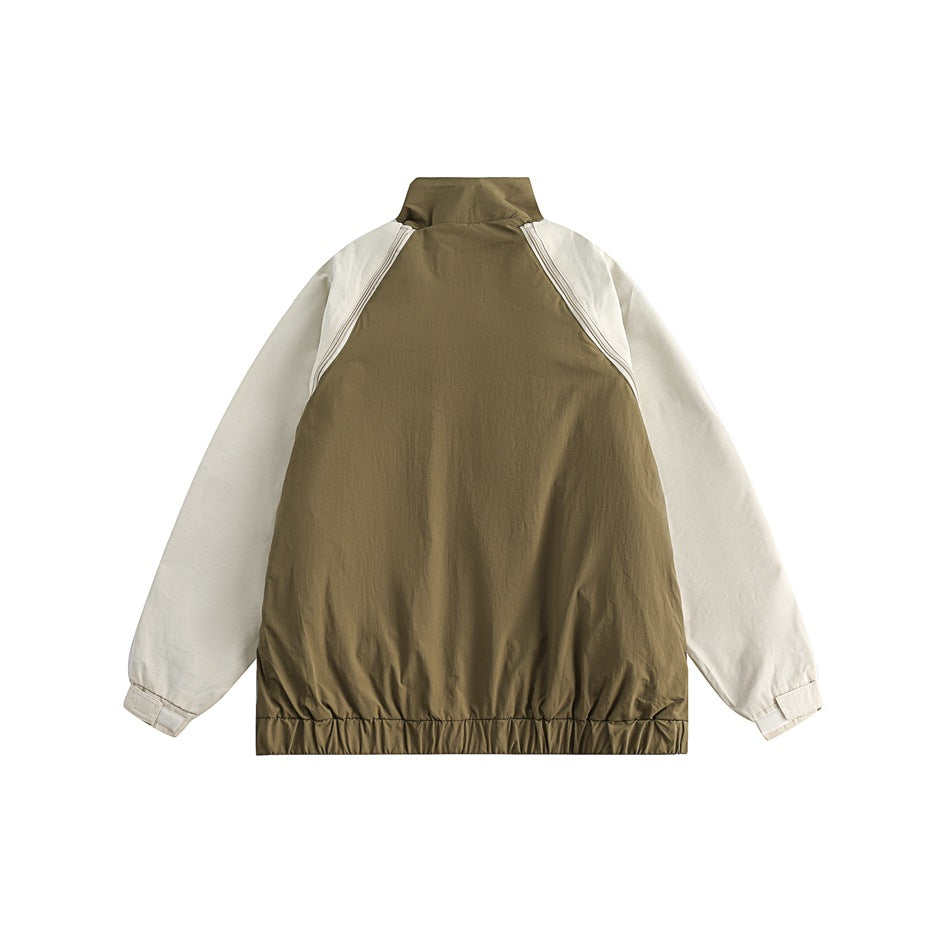 Unisex Jacket Stand-up Collar Sports Jacket Loose Splicing Coat