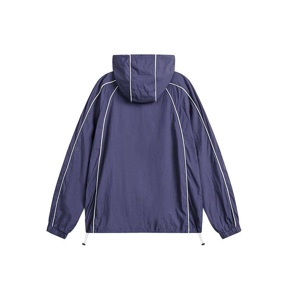 Unisex Jacket Retro Hooded Sports Jacket Men's and Women's Loose Jacket Thin Sun Protection Clothing