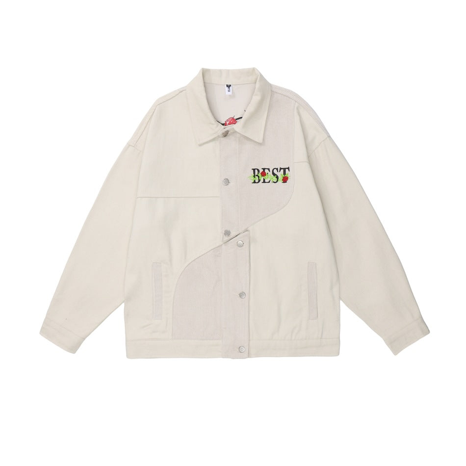 Unisex Jacket Stitching Embroidered Jacket Men's and Women's Lapel Couple Overalls