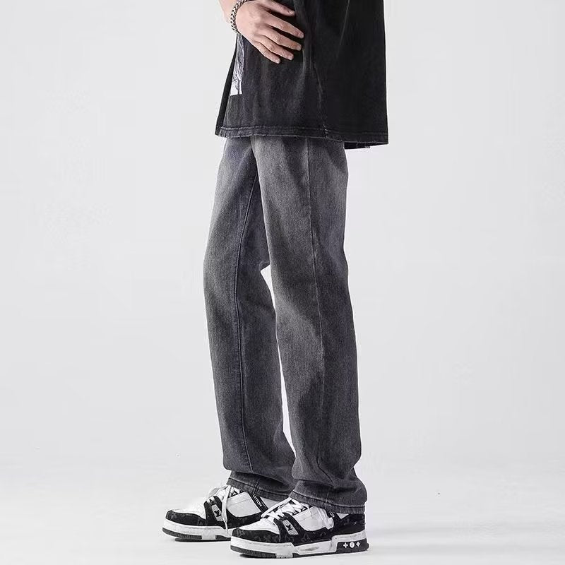 Men Jeans Washed Jeans Men's Summer Loose Straight Distressed Casual Pants