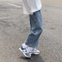 Men Jeans Vintage Light Elastic Waist Jeans Straight Loose Pants