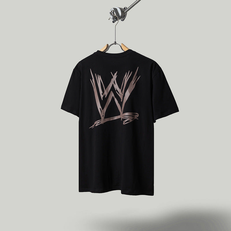 Travis Scott T-Shirt Travis Scott x WWE Flame Skull Letter Print SAGE THE STAGE Short Sleeve T