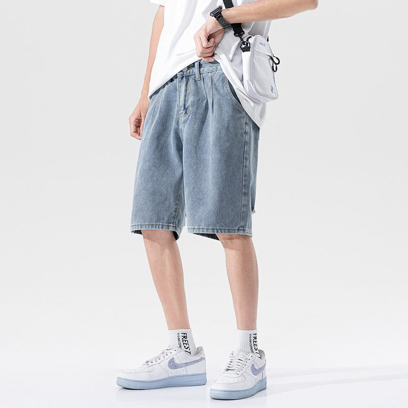 Men Jeans Shorts Straight Loose Summer Ripped Shorts