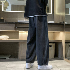 Men Jeans Loose Straight Wide-Leg Pants Spring and Autumn Black Casual Trousers