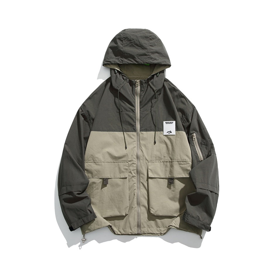 Unisex Jacket Vintage Shell Jacket Loose Hooded Coat Men's and Women's Jacket