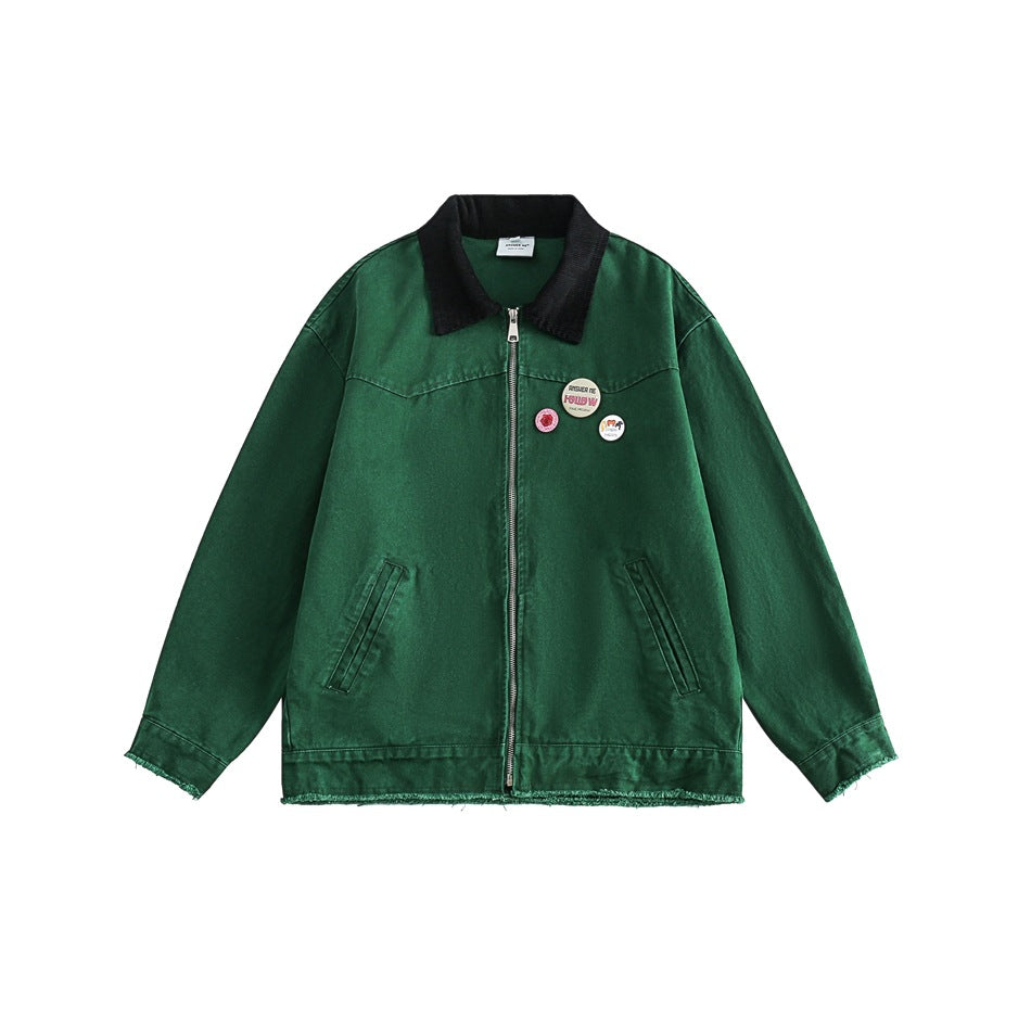 Unisex Jacket Washed Detroit Jacket Retro Lapels Overalls