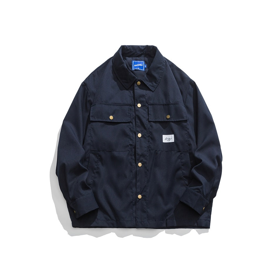 Unisex Jacket Vintage Coat Loose Casual Polo Collar Workwear Jacket