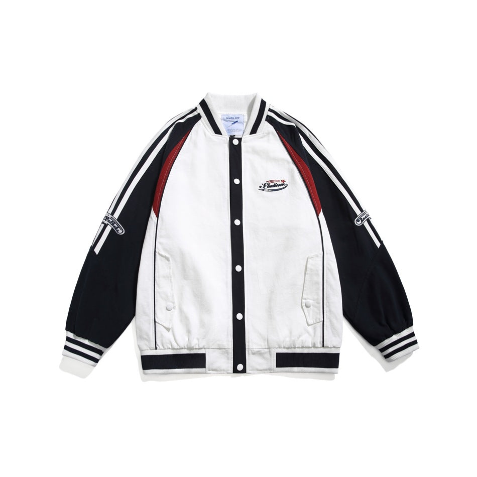 Unisex Jacket Vintage Baseball Collar Jacket Men and Women Loose Spring and Autumn Coat