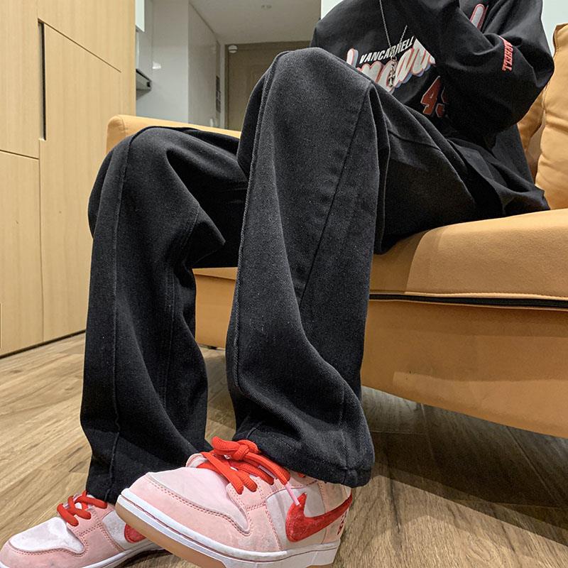 Men Jeans Vintage Black Jeans Men's Straight Loose Wide Leg Pants