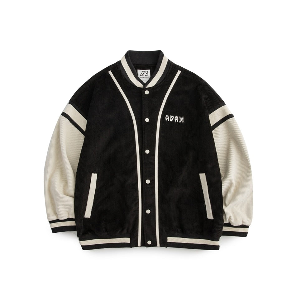 Unisex Jacket Vintage Baseball Jacket Men's and Women's Loose Corduroy Embroidered Jacket