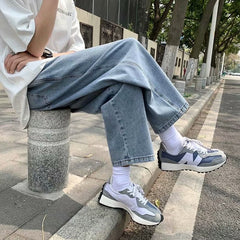 Men Jeans Vintage Light Elastic Waist Jeans Straight Loose Pants