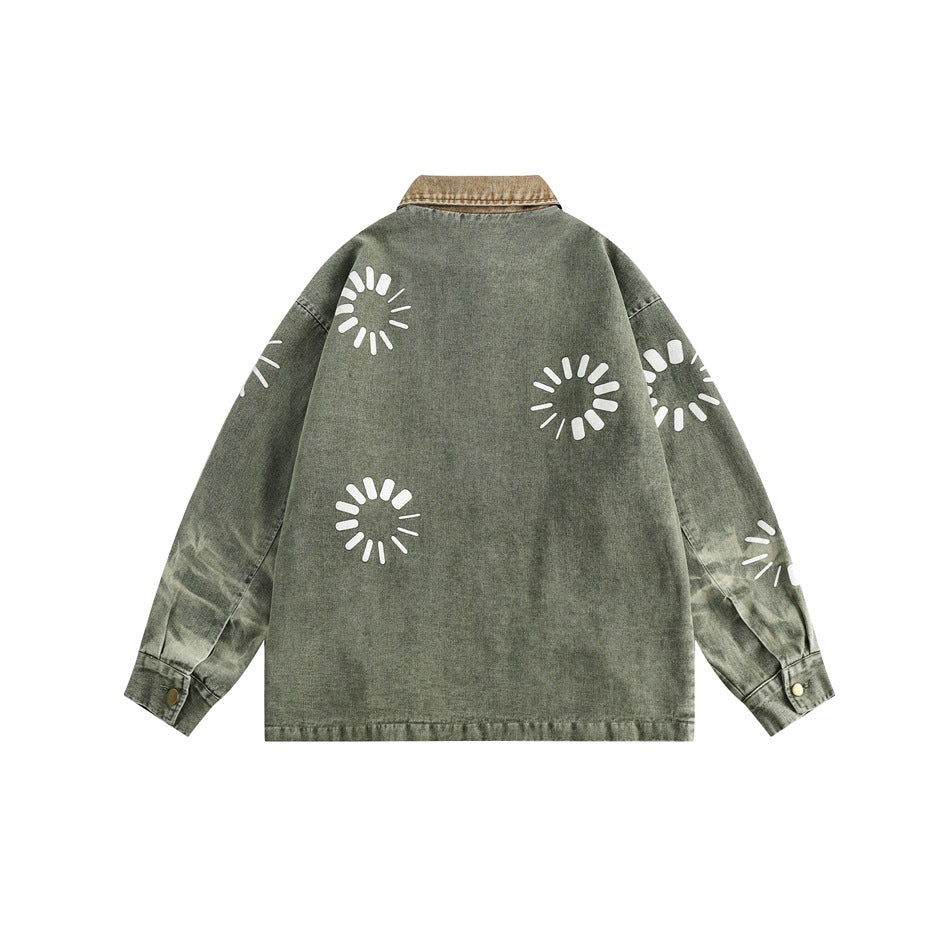 Unisex Jacket Retro Washed Denim Jacket Turn-down Collar Coat